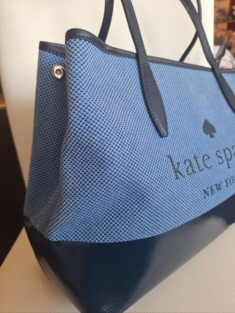 Kate Spade Blue Woven Tweed Canva Tote NWOT